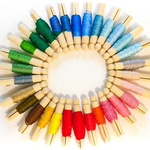 Wooden bobbin cross stitch - cross,